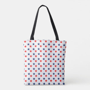 Bolsa Tote Padrão de Estrelas Azuis e Vermelhas