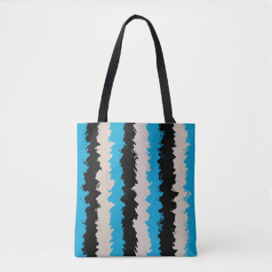 Bolsa Tote Padrão de faixa de Abstrato azul preto