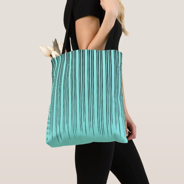 Bolsa Tote Padrão de faixa de Na moda preto/turquesa (Close Up)