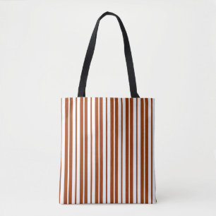 Bolsa Tote Padrão de Faixa Vertical Branco Castanho