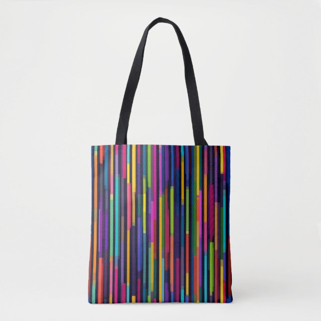 Bolsa Tote Padrão de Faixa Vertical Neon (Frente)