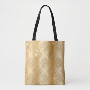 Bolsa Tote Padrão de Filigrana com Brilho Glam e Folha Metáli