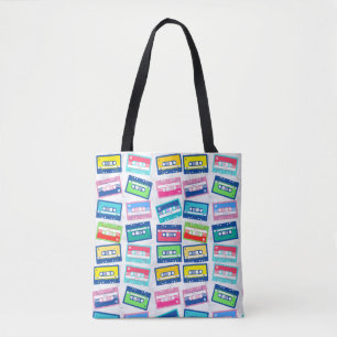 Bolsa Tote Padrão de fita cassete de áudio retrô vintage
