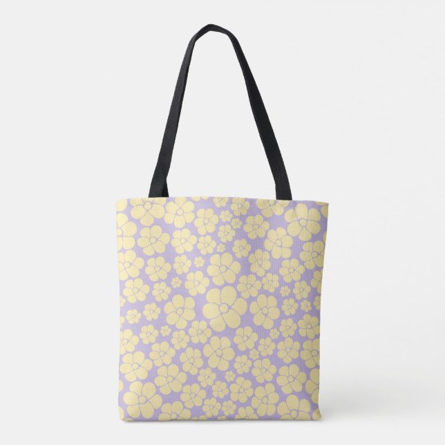 Bolsa Tote Padrão de Flor - Amarelo e Púrpura Pastel (Verso)
