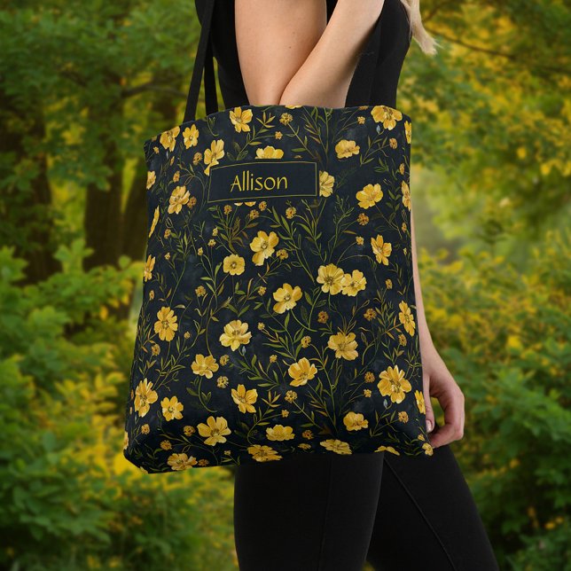 Bolsa Tote Padrão de Flor Amarelo Elegante (Criador carregado)