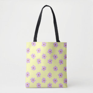 Bolsa Tote Padrão de Flor Amarelo Púrpura Y2K do Hippie Retro