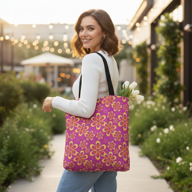 Bolsa Tote Padrão de Flor Amarelo-Roxo-Magenta (Criador carregado)