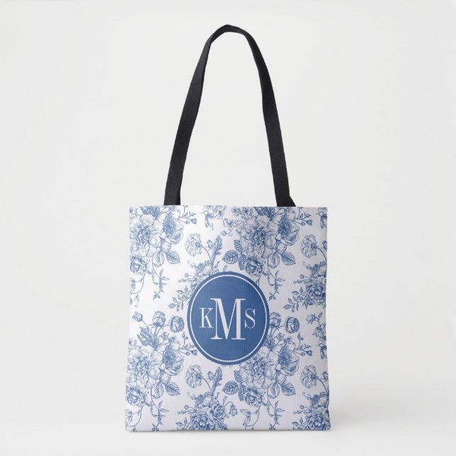 Bolsa Tote Padrão de Flor Azul (Frente)