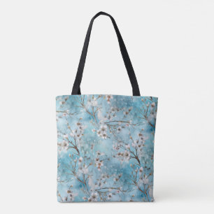 Bolsa Tote Padrão de Flor Branco