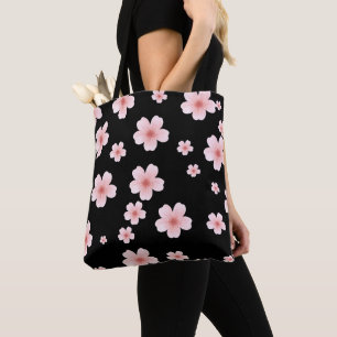 Bolsa Tote Padrão de Flor de Cerejeira Rosa Estética Floral E