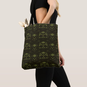 Bolsa Tote Padrão de Flor de Cone em Verde Caçador e Salvia
