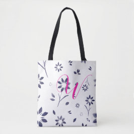 Bolsa Tote Padrão de Flor de Cor de Água Azul Monograma