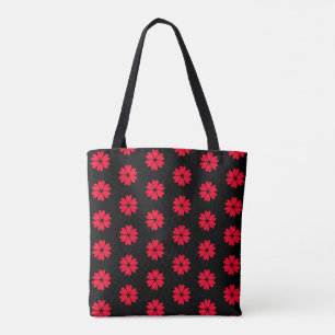Bolsa Tote Padrão de Flor de Coração Vermelho Elegante