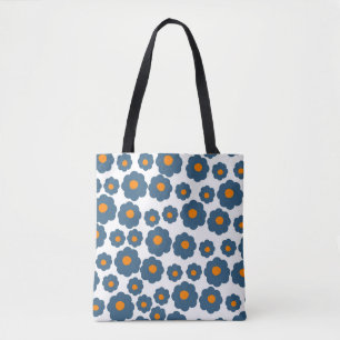 Bolsa Tote Padrão de Flor de Hippie Laranja Azul de Pré-Disqu