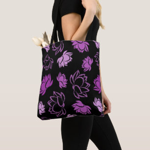 Bolsa Tote Padrão de Flor de Lotus em Cor Roxa