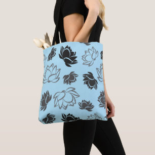 Bolsa Tote Padrão de Flor de Lotus na Cor da Cinza