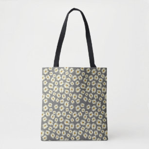 Bolsa Tote Padrão de flor de margarida cinza laranja branco