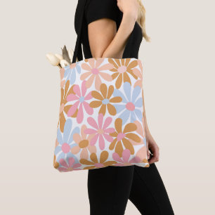 Bolsa Tote Padrão de Flor de Margarida Groovy Pastel Retro