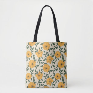 Bolsa Tote Padrão de Flor de Papoila Laranja