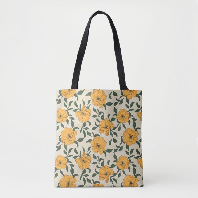 Bolsa Tote Padrão de Flor de Papoila Laranja (Frente)