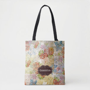 Bolsa Tote Padrão de Flor Distressed Vintage Personalizado