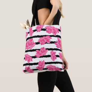 Bolsa Tote Padrão de Flor do Lotus com Aquarela Rosa
