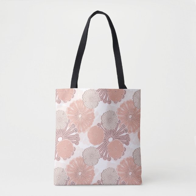 Bolsa Tote Padrão de Flor Dourado rosa (Frente)