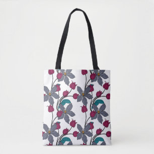 Bolsa Tote Padrão de flor étnico elegante magenta retrô