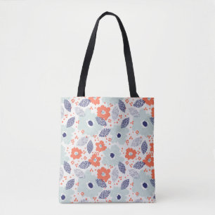 Bolsa Tote Padrão de Flor Moderno Laranja e Azul