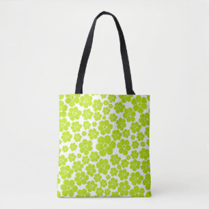 Bolsa Tote Padrão de Flor no Verde limão e Branco