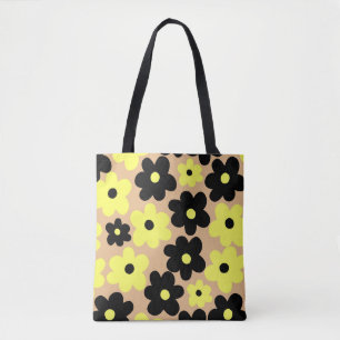 Bolsa Tote Padrão de Flor Preto Preto de Pré-Disquete