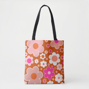 Bolsa Tote Padrão De Flor Retroativo No Flor Cor-De-Rosa Pêss