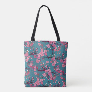 Bolsa Tote Padrão de Flor Rosa Escuro e Teal