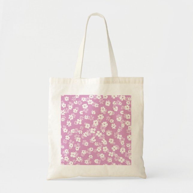 Bolsa Tote Padrão de Flor Rosa Infantil (Frente)