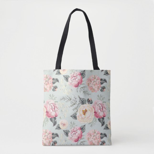 Bolsa Tote Padrão de Flor Rosa Rosa Rosa Rosa Rosa Rosa Rosa  (Frente)
