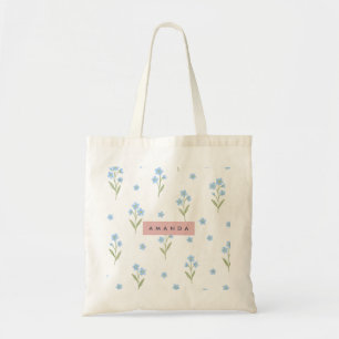 Bolsa Tote Padrão de Flor Selvagem Azul Personalizado