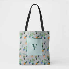 Bolsa Tote Padrão de Flor Verde Cactus