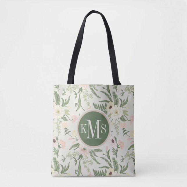 Bolsa Tote Padrão de Flor Verde do Jardim de Casa Molhada (Frente)