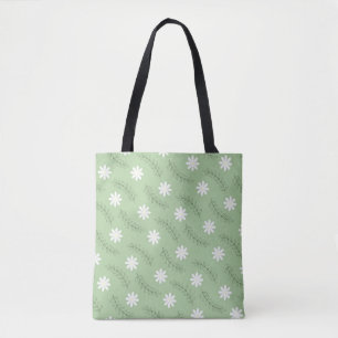 Bolsa Tote Padrão de Flor Verde do Meio século Vintage