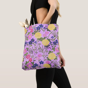 Bolsa Tote Padrão de Flor Vintage Roxa Bonita