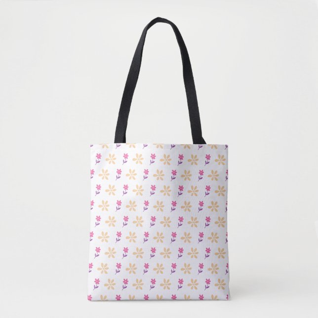 Bolsa Tote Padrão De Flor Virado À Mão (Frente)