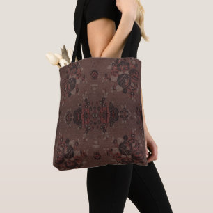 Bolsa Tote padrão de flores abstrato marrom