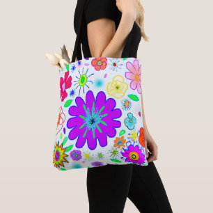 Bolsa Tote Padrão de Flores Coloridas