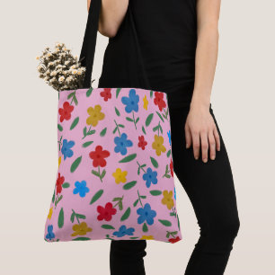 BOLSA TOTE PADRÃO DE FLORES COLORIDAS ELEGANTES