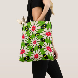 Bolsa Tote Padrão de Flores Cor-de-Rosa e Branco