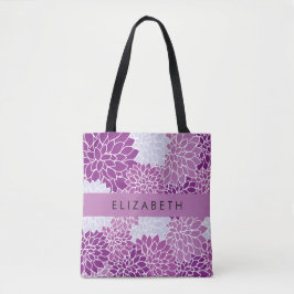 Bolsa Tote Padrão De Flores, Dália Roxa, Seu Nome