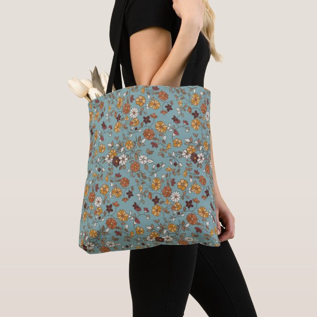 Bolsa Tote Padrão de Flores de Boho Retro (Close Up)