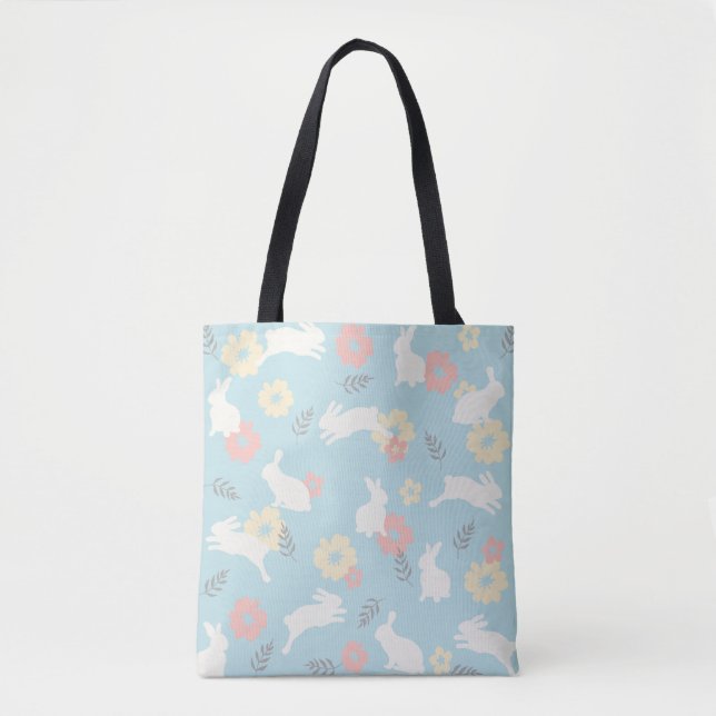 Bolsa Tote Padrão de Flores de Coelhos Frescos (Frente)