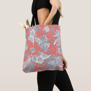 Bolsa Tote Padrão de Flores de Paixão Coral Vivas