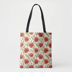 Bolsa Tote padrão de flores de papoula